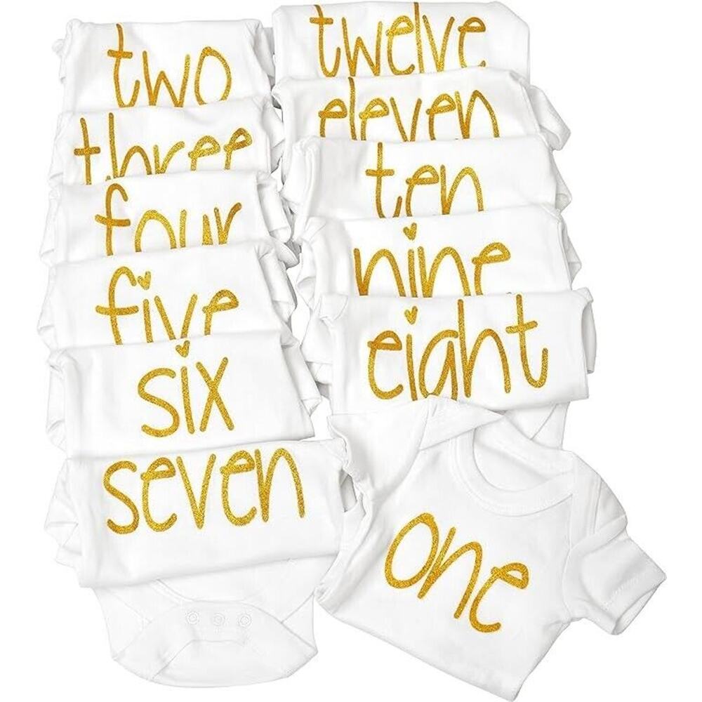 NAVI -12 Monthly One piece- Newborn Bodysuits Gift Baby Shower Gold Glitter NEW